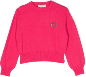 TWINSET Kids Sweater met logoplakkaat Roze