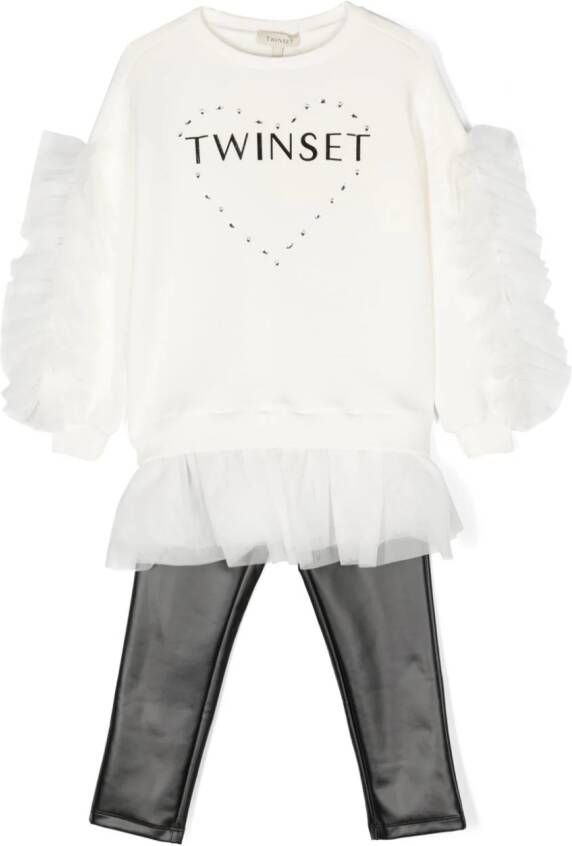 TWINSET Kids Sweater en legging met logoprint Beige