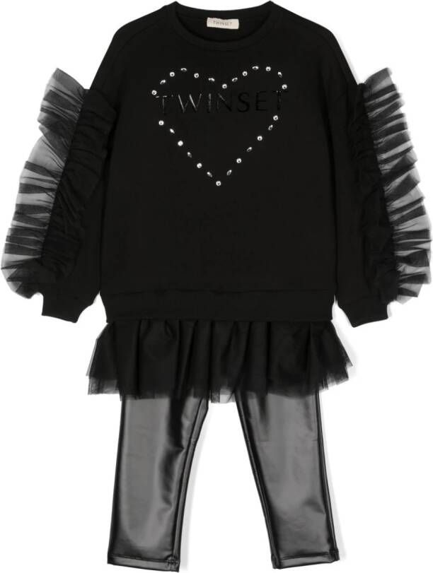 TWINSET Kids Sweater en legging met logoprint Zwart