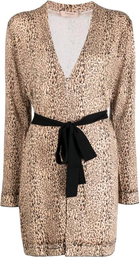 TWINSET leopard-print longline cardigan Beige