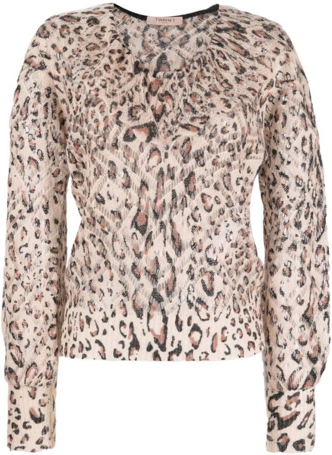 TWINSET leopard-print open-knit jumper Beige