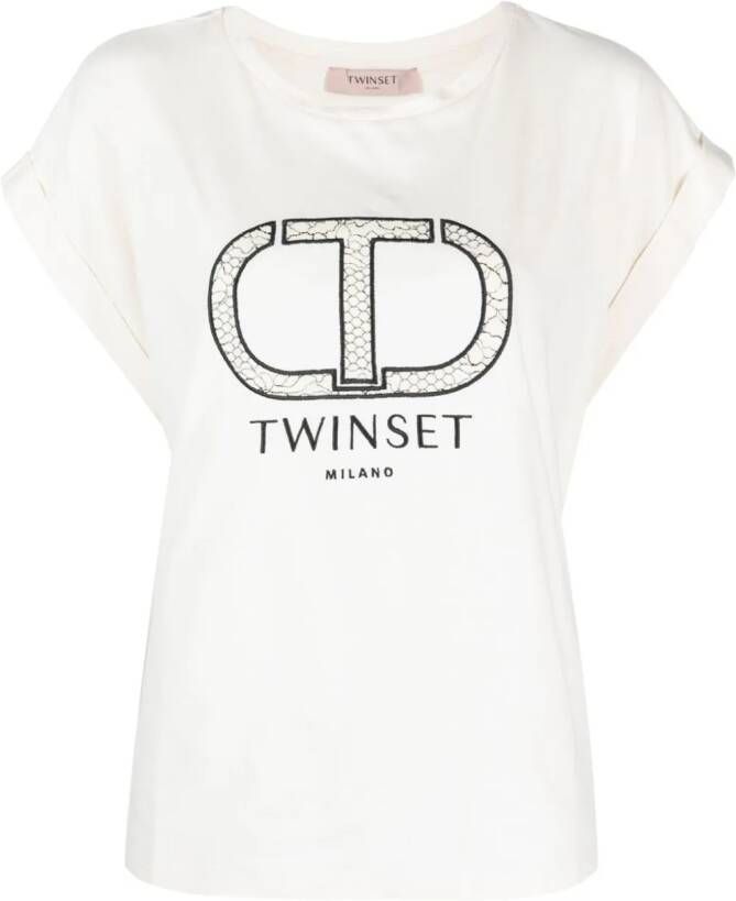 TWINSET T-shirt met geborduurd logo Beige