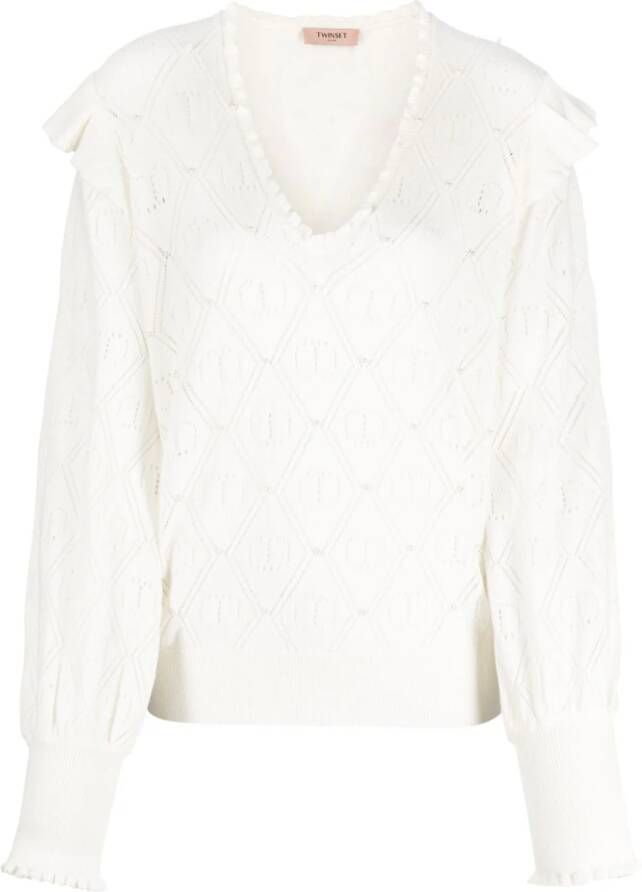 TWINSET Oval T pearl-embellished jumper Wit