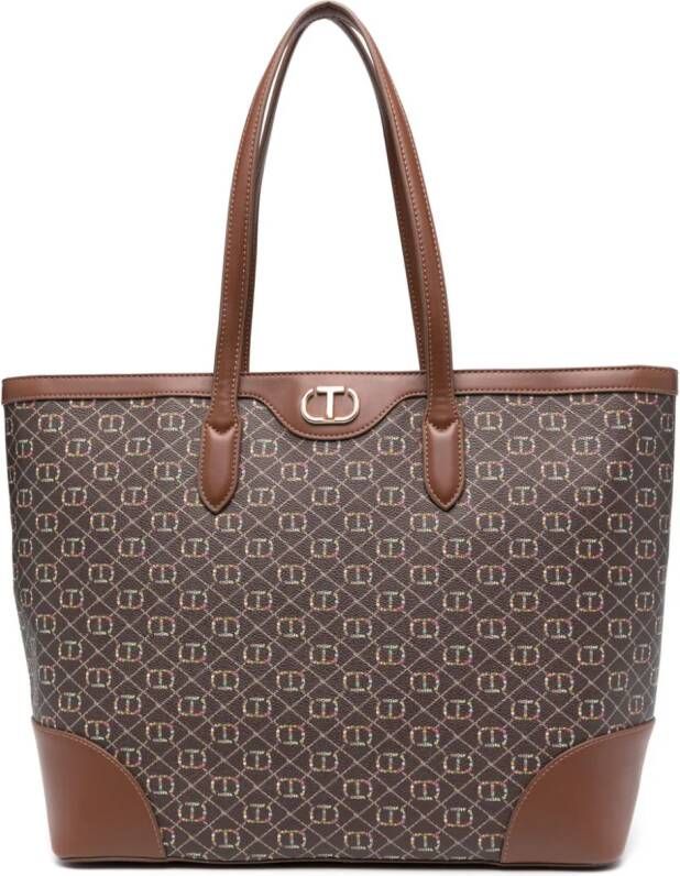 TWINSET Shopper met bloemenprint Bruin