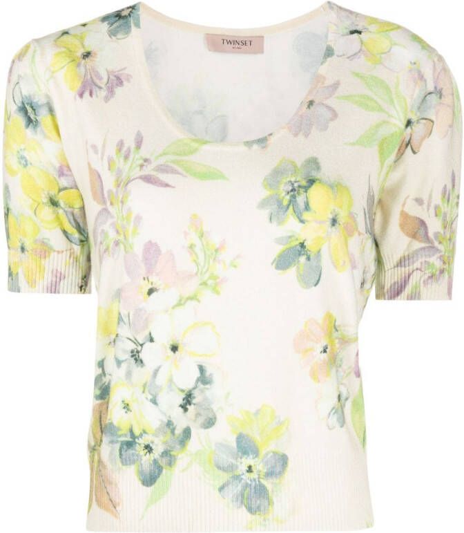 TWINSET T-shirt met bloemenprint Beige