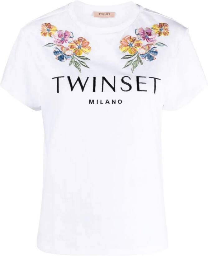 TWINSET T-shirt met geborduurde bloemen Wit