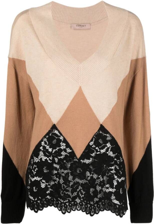 TWINSET Trui met argyle patroon Beige