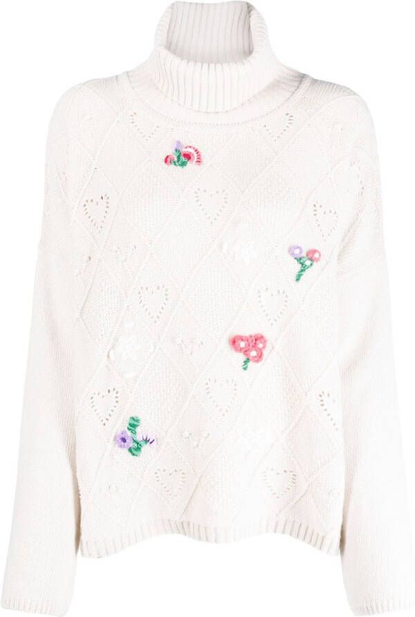 TWINSET x Marco Rambaldi floral-embroidered roll-neck jumper Beige