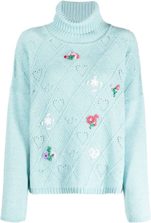 TWINSET x Marco Rambaldi floral-embroidered roll-neck jumper Blauw