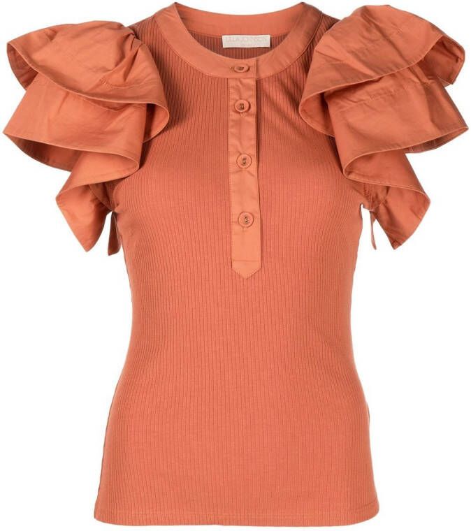 Ulla Johnson Blouse met ruche mouwen Oranje