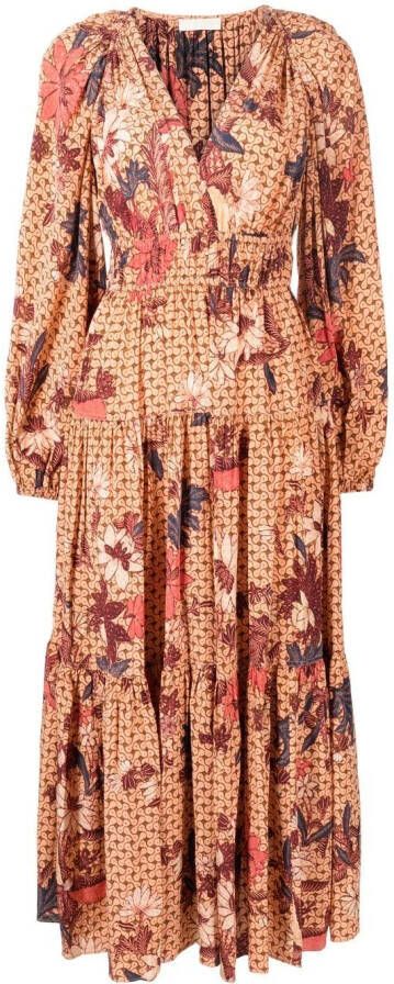 Ulla Johnson Midi-jurk met bloemenprint Bruin
