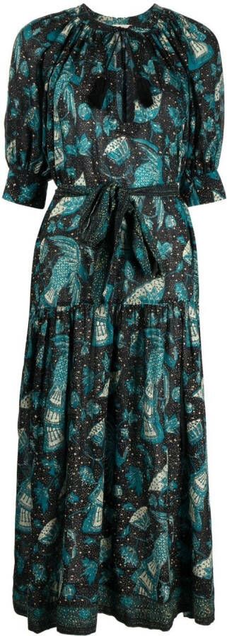 Ulla Johnson Midi-jurk met gestrikte taille Zwart