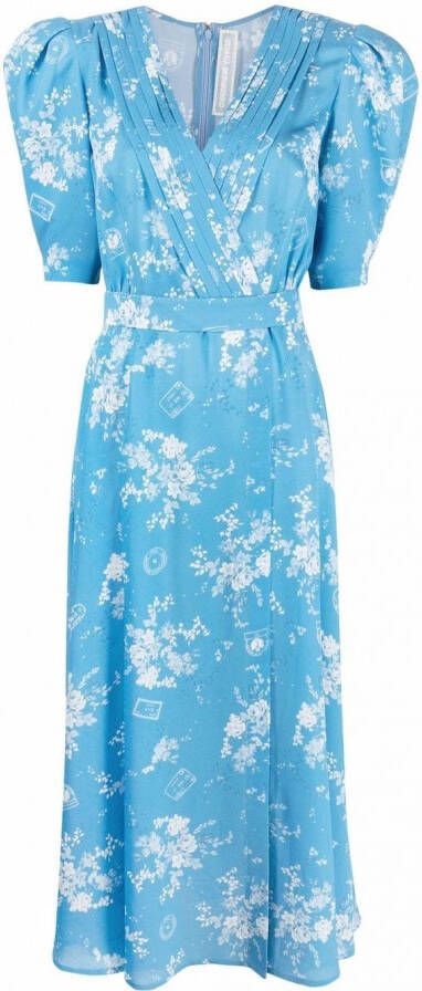 Ulyana Sergeenko Midi-jurk met bloemenprint Blauw