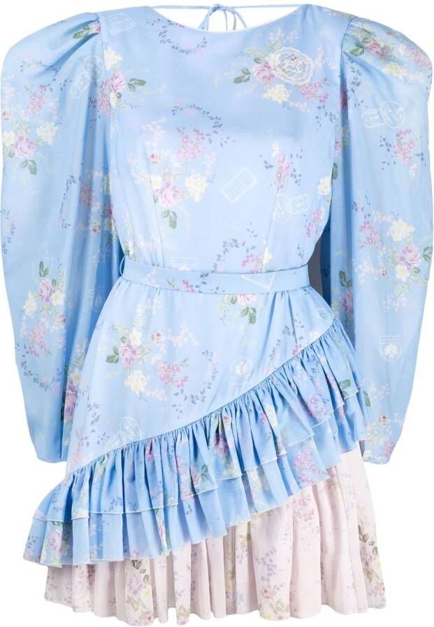 Ulyana Sergeenko Mini-jurk met bloemenprint Blauw