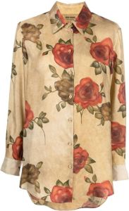 Uma Wang distressed floral print shirt Beige