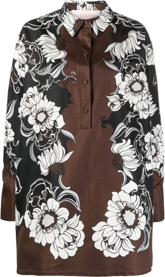 Valentino Garavani Blousejurk met bloemenprint Bruin