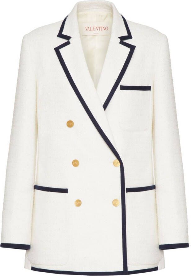 Valentino Garavani Crisp tweed blazer met dubbele rij knopen Wit
