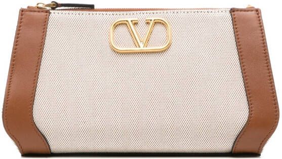 Valentino Garavani Clutch met logoplakkaat Beige