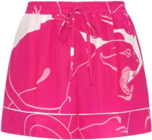 Valentino Garavani Panther-print silk shorts Roze