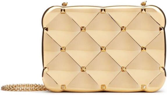 Valentino Garavani Rockstud metallic clutch Goud