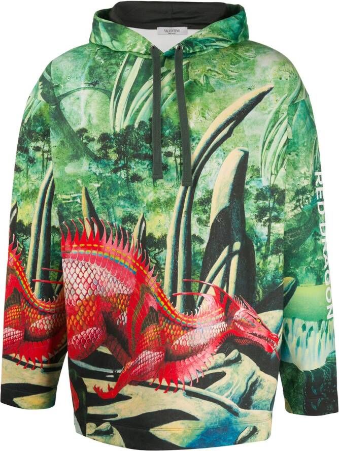 Valentino Garavani Hoodie met drakenprint Groen