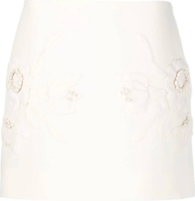 Valentino Garavani Mini-rok met geborduurde bloemen Beige