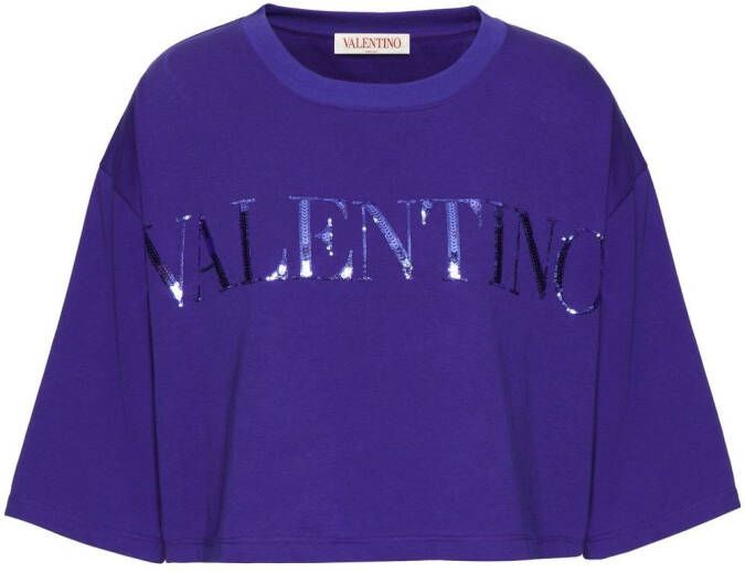 Valentino Garavani T-shirt verfraaid met pailletten Paars