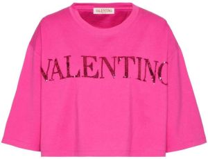 Valentino T-shirt verfraaid met pailletten Roze
