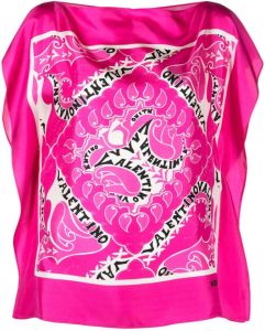 Valentino silk logo-print blouse Roze