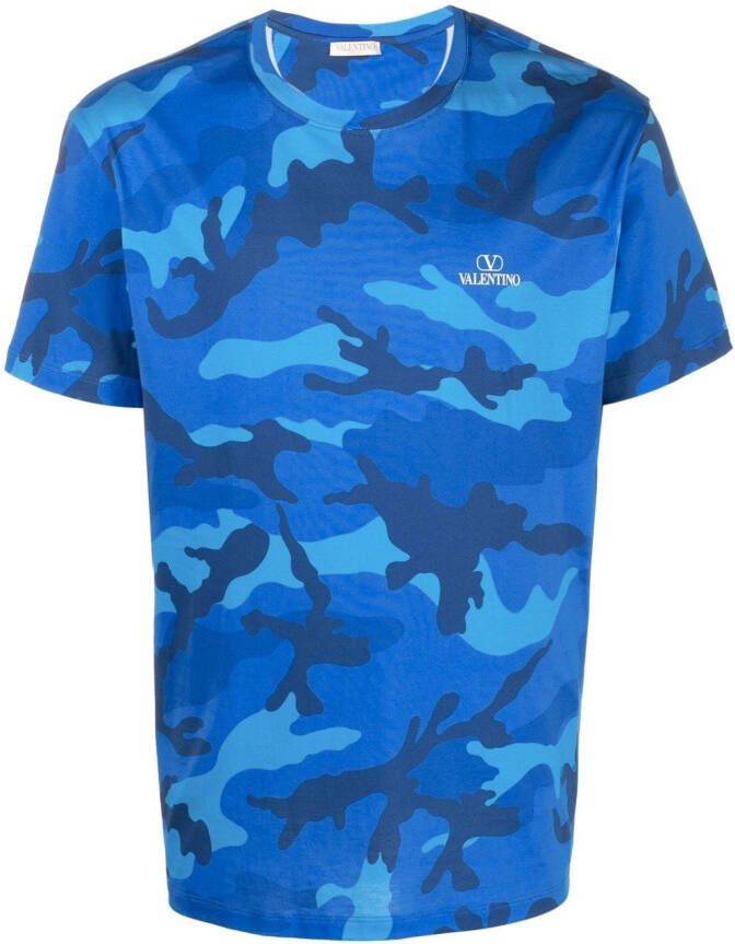 Valentino Garavani T-shirt met camouflageprint Blauw