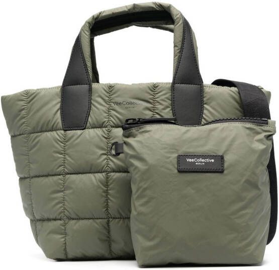 VeeCollective Gewatteerde shopper met logoprint Groen