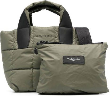 VeeCollective Gewatteerde shopper met logoprint Groen