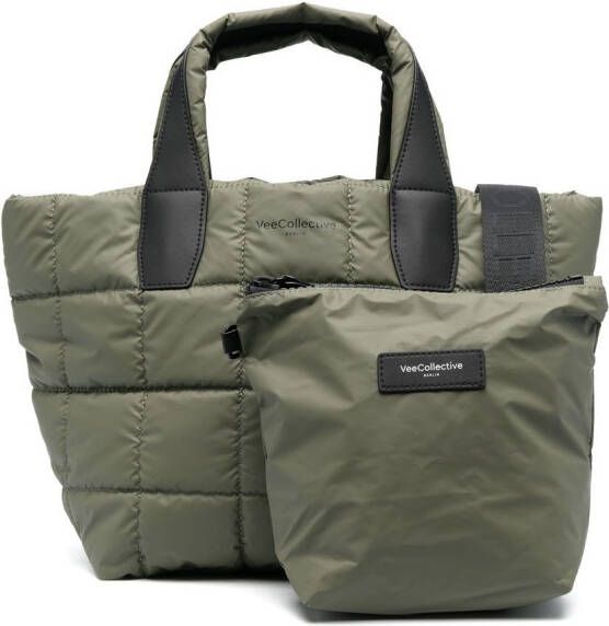 VeeCollective Gewatteerde shopper met logoprint Groen