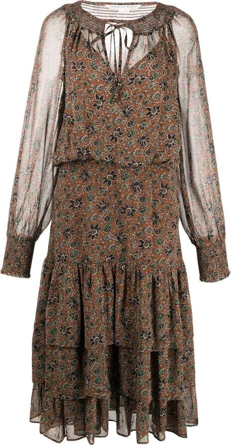 Veronica Beard Midi-jurk met bloemenprint Bruin
