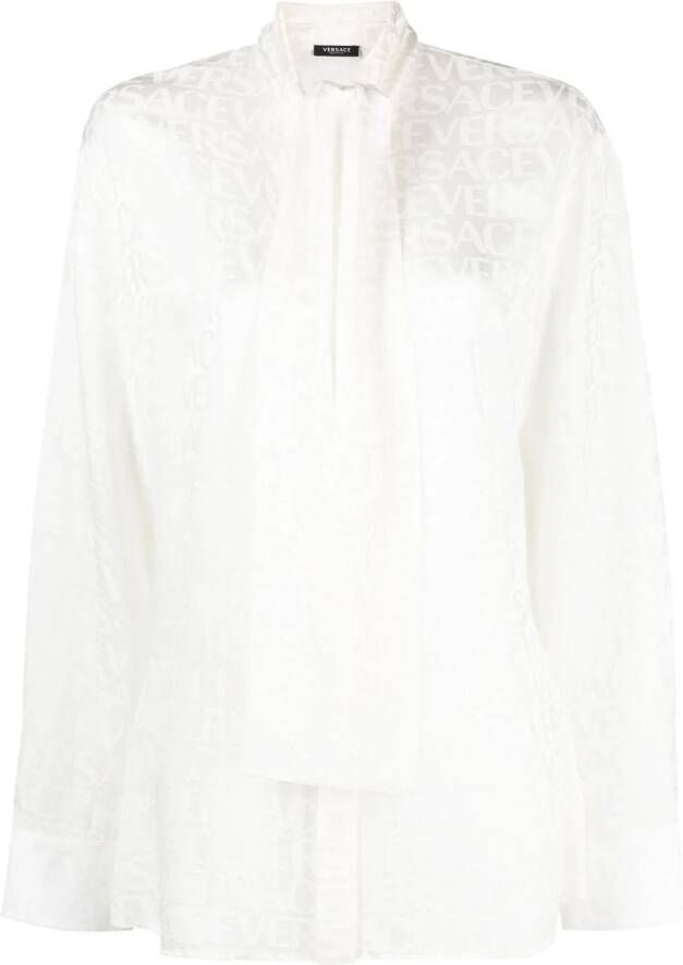 Versace Allover blouse met sjaalstrik Wit