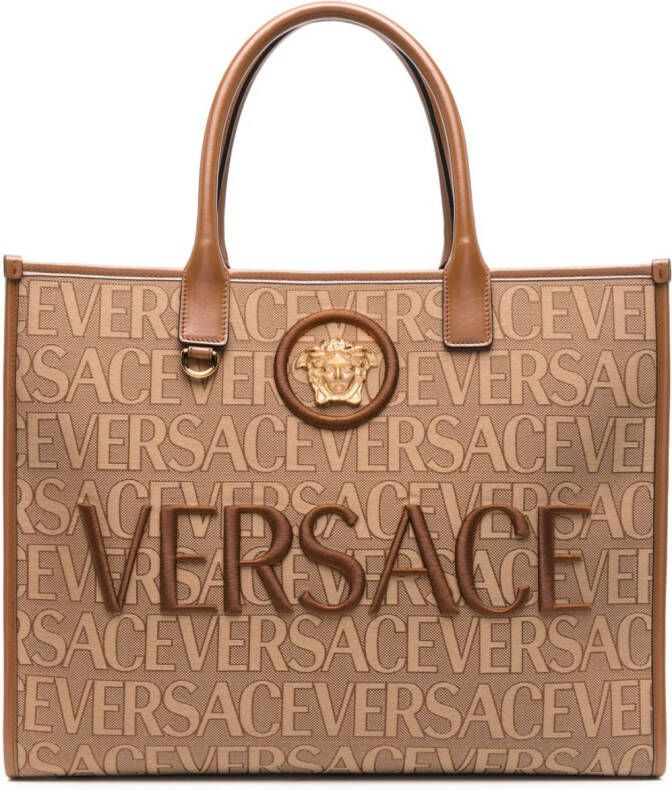 Versace Allover kleine shopper Bruin