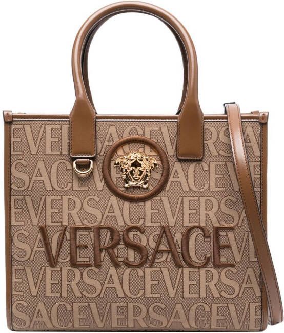 Versace Allover kleine shopper Bruin