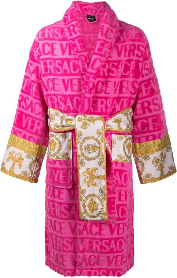 Versace Badjas met barokvlak unisex katoen XXXL Roze