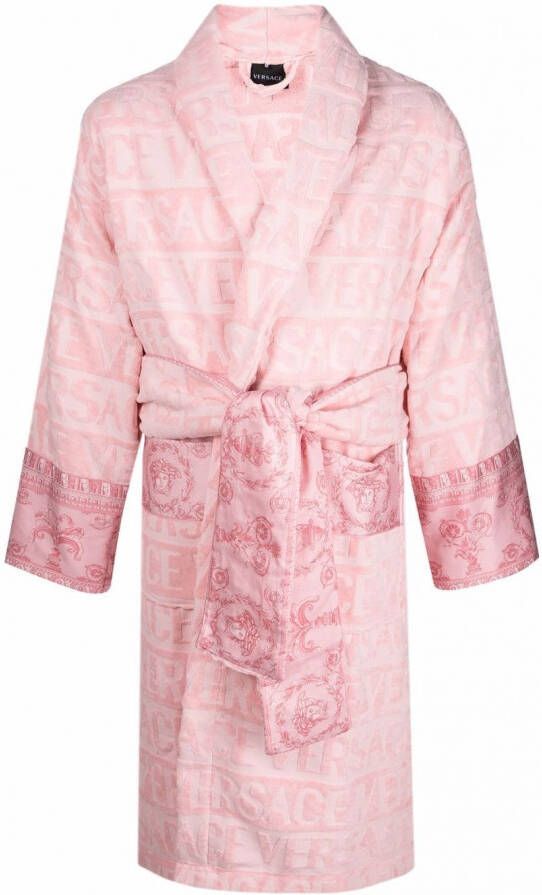 Versace Katoenen badjas met tekst Roze