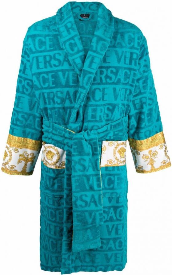 Versace Badjas met logostreep Blauw