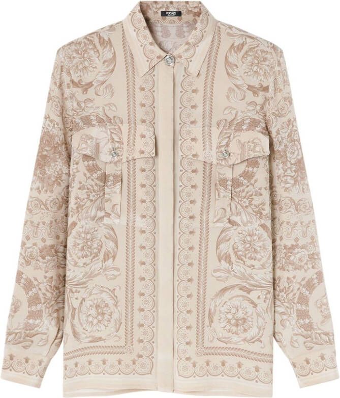 Versace Crepe de chine blouse met barokprint Beige
