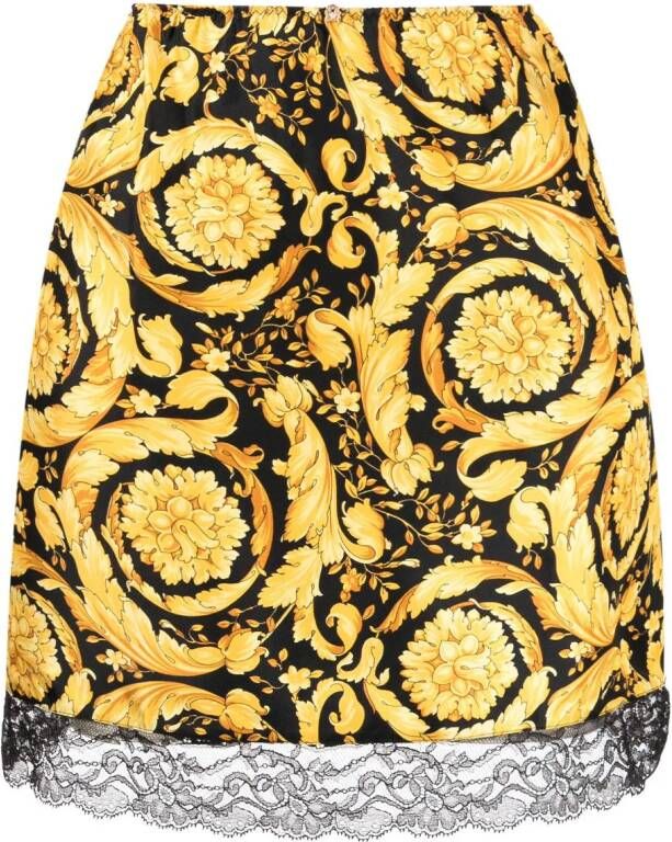 Versace Zijden rok met barokprint Zwart