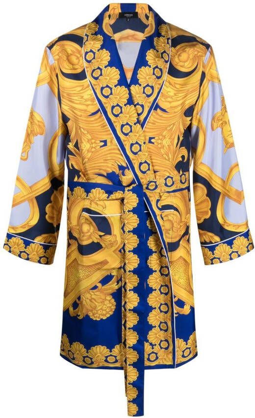 Versace Badjas met barok-print Blauw