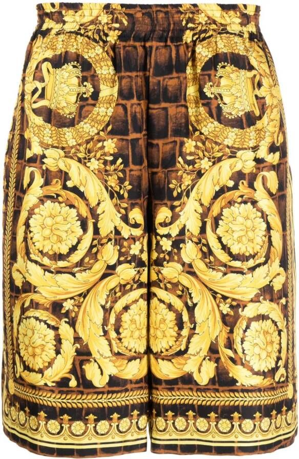 Versace Zijden shorts met print Bruin