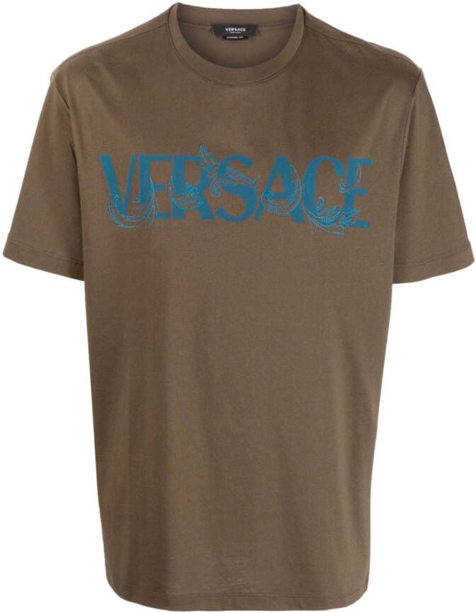 Versace T-shirt met barok en logoprint Groen