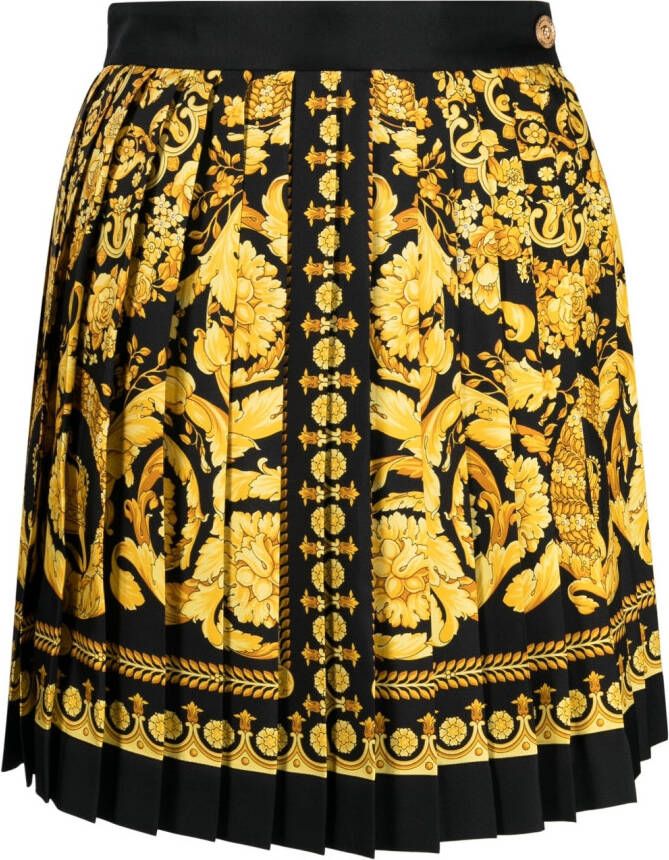 Versace Zijden plooirok met barokprint Zwart