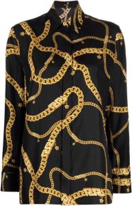 Versace Blouse met logoprint dames zijde 36 Zwart