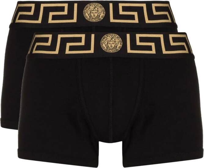 Versace Twee boxershorts met Greca design Zwart