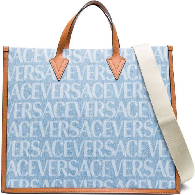 Versace Allover denim shopper Blauw