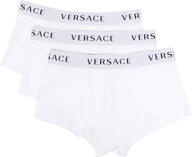 Versace Drie boxershorts met logo tailleband Wit